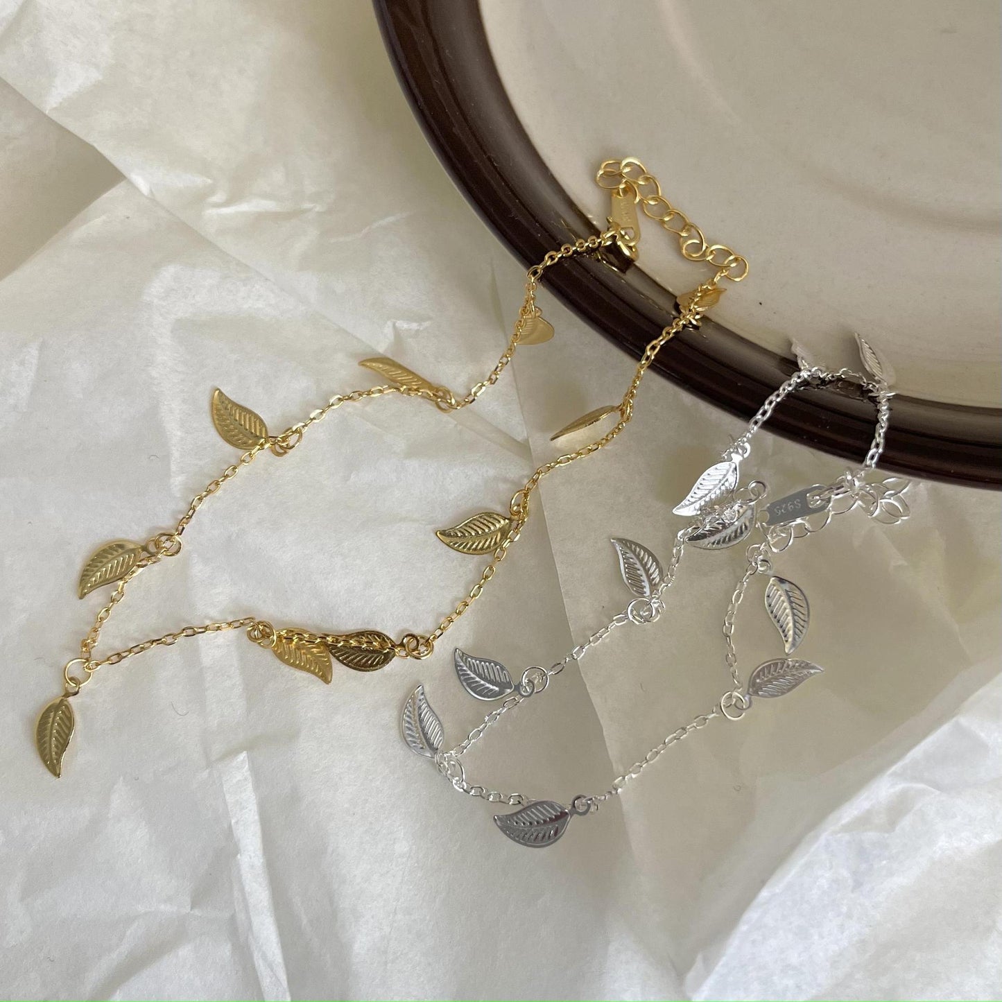 Minimalist 925 Sterling Silver Leaf Star Anklet for Women
