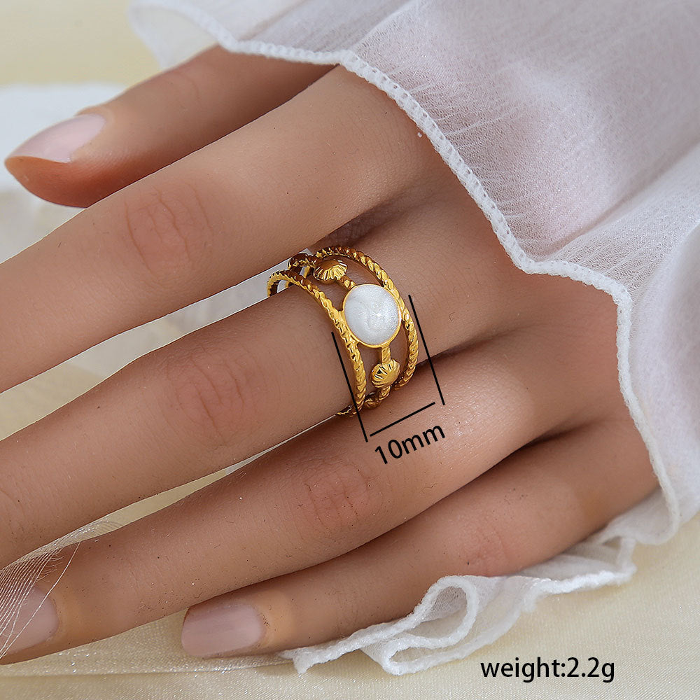 Anello Minimalista a Forma di Foglia in Acciaio Inossidabile Placcato Oro 18K da Donna e da Uomo
