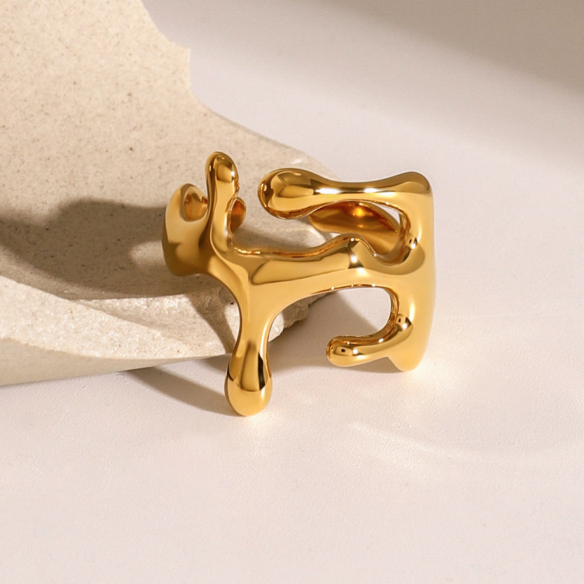 Gold Plated Stainless Steel Geometric Open Ring for Women