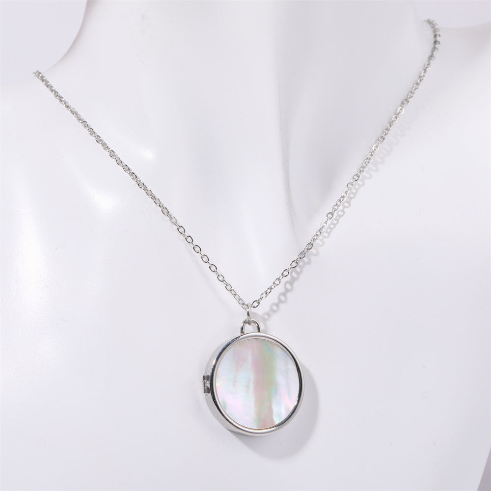 Collana pendente conchiglia geometrica minimalista con portafoto magnetico in acciaio inossidabile e acciaio al titanio, design quadrato e rotondo
