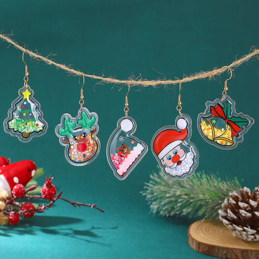 Orecchini da donna dolci e carini a tema natalizio, con pendenti a forma di Babbo Natale, albero di Natale e campanelle, con forma geometrica e finitura galvanica