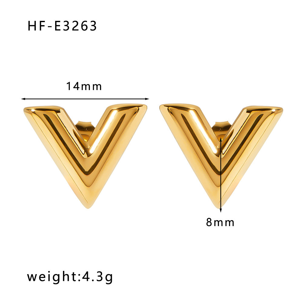 Ins Style Heart Shaped 18K Gold Plated Titanium Steel Statement Earrings with Geometric and Irregular Circle Design