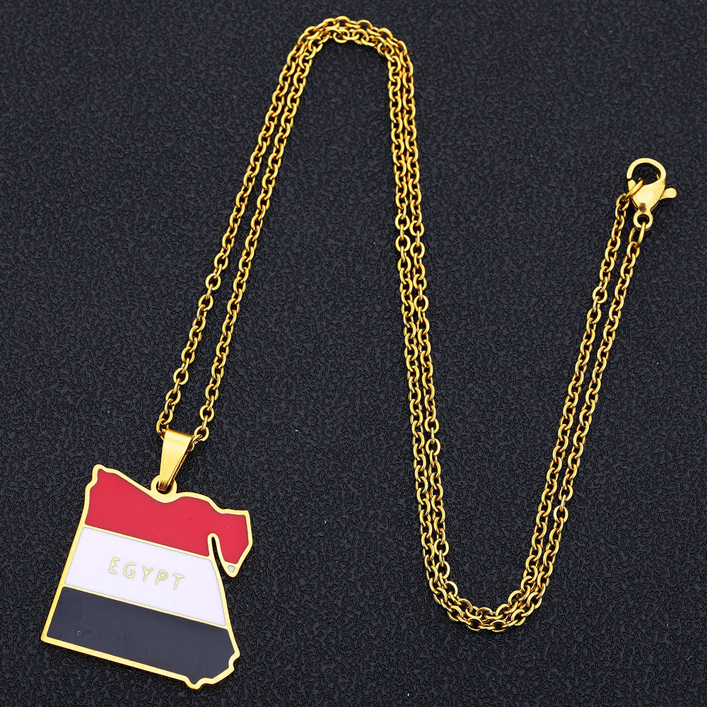 Collana Vintage con Pendente Geometrico in Acciaio al Titanio e Smalto con Catena a O Gioielli Unisex in Acciaio Inossidabile