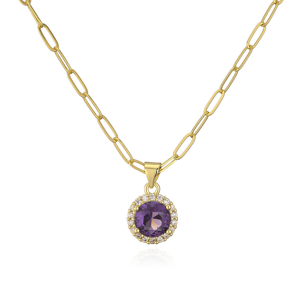 Collana con ciondolo geometrico minimalista da donna in ottone con placcatura in oro 18 carati e intarsio di zirconi