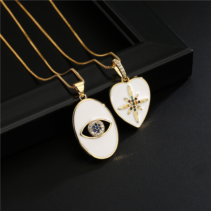 Geometric Drip Oil Gold Plated Brass Pendant Necklace with Box Chain