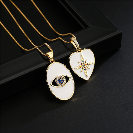 Geometric Drip Oil Gold Plated Brass Pendant Necklace with Box Chain