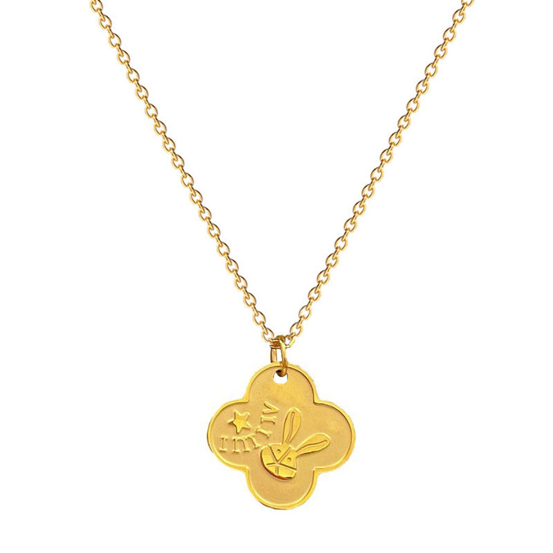 Collar con Colgante de Conejo Minimalista en Acero de Titanio con Chapado en Oro para Mujeres y Hombres, Joyería con Cadena de Medallón de Diseño Geométrico
