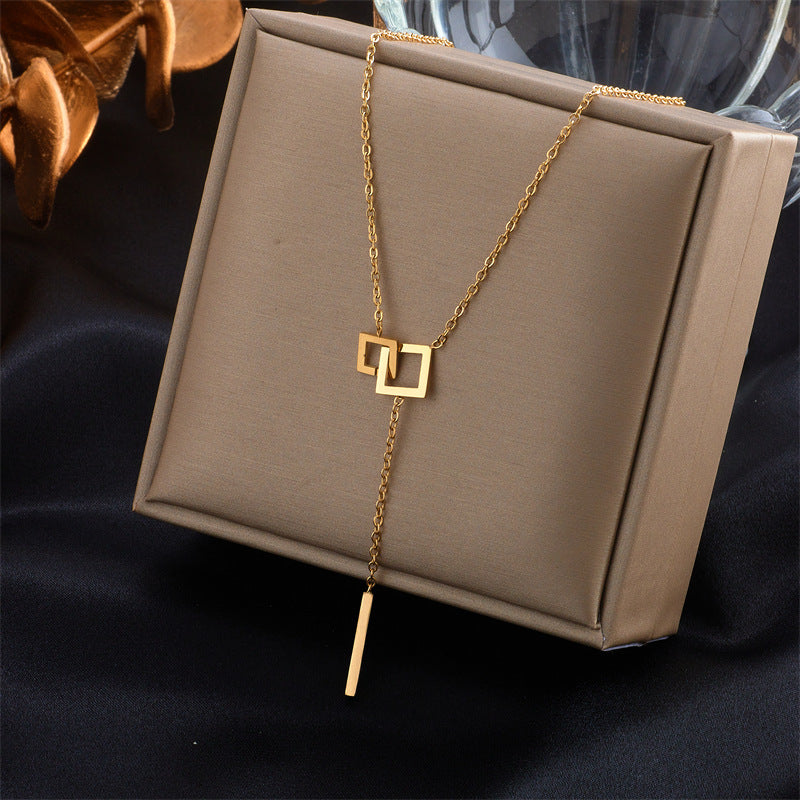 Minimalist Punk Stainless Steel Heart Square Round Pendant Necklace for Women with Plating Finish