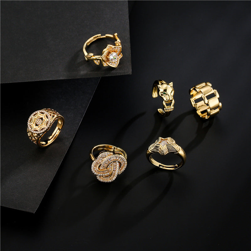 Geometric Micro-pave Cubic Zirconia Brass Ring for Women