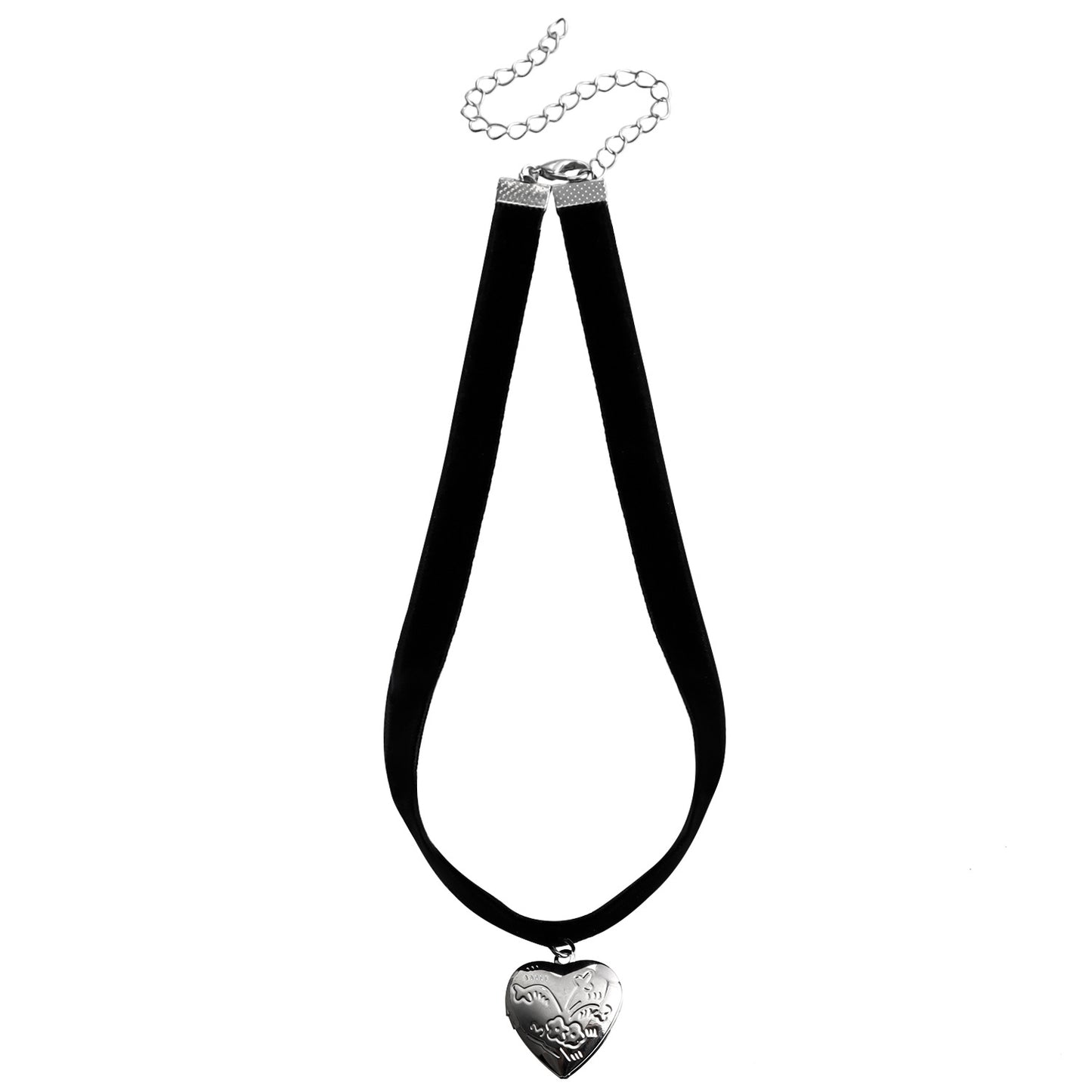 Minimalist Black Satin Ribbon Necklace with Openable Rhinestone Heart Pendant for Women