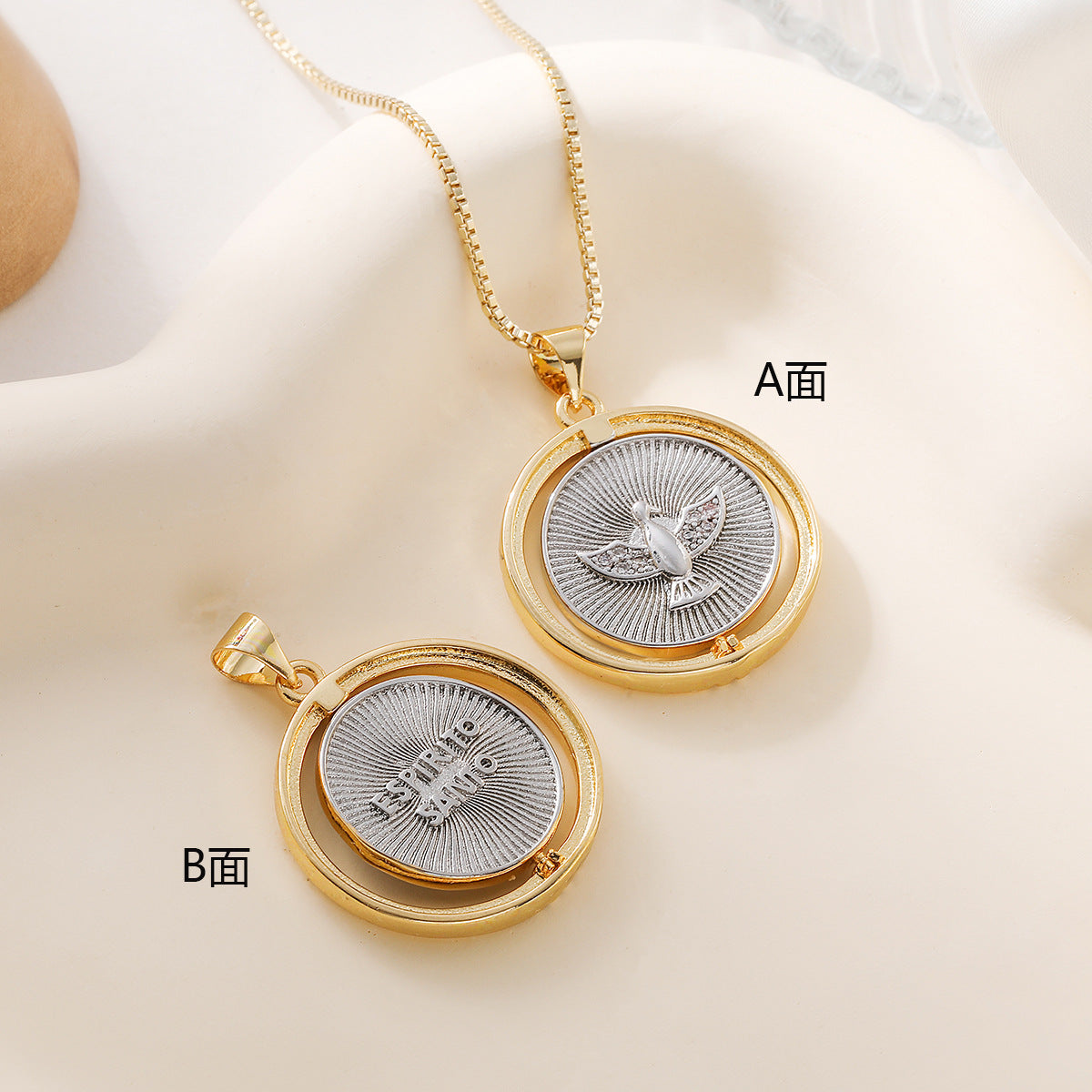 Punk Round Eagle Micro-inlay Brass Pendant Necklace with Box Chain