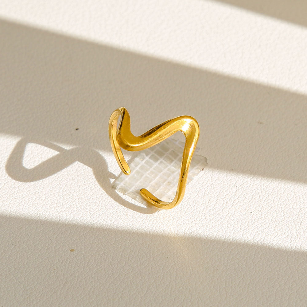 Anello di tendenza da donna in acciaio inossidabile geometrico placcato oro con perle e fiori stile Instagram