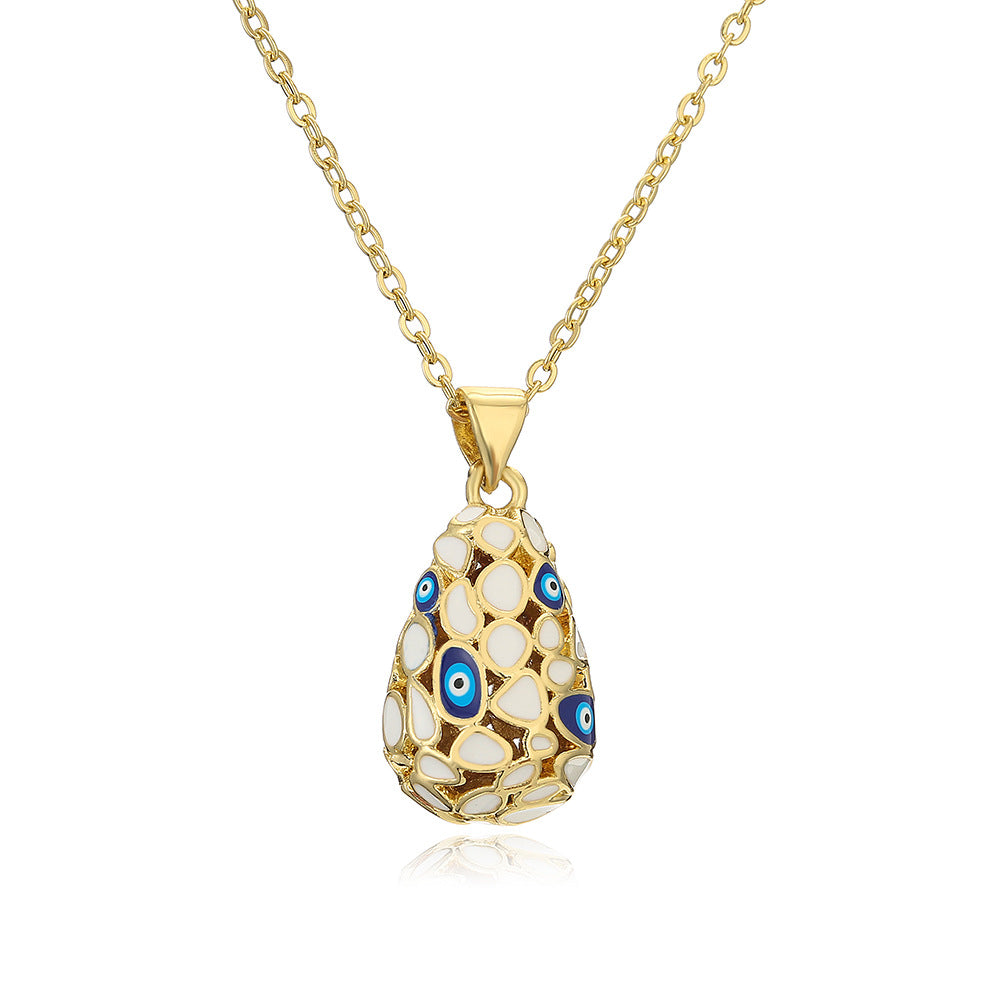 Minimalist Geometric Eye-Shaped Pendant Necklace for Women with Copper Base and 18K Gold Plating and Enamel Finish