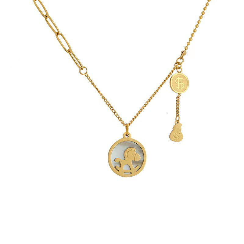 Collar Minimalista de Acero Inoxidable con Geometría, Incrustaciones de Pedrería y Cadena Tipo O para Mujer