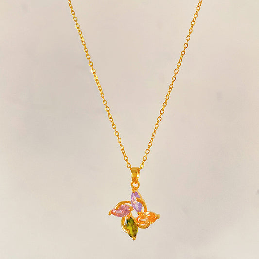 Minimalist Elegant Geometric Micro-Inlay Cubic Zirconia Plated Titanium Steel Necklace for Women