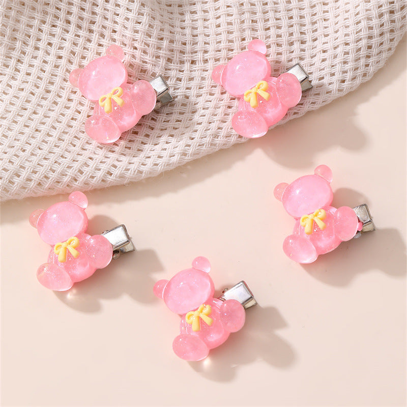 Cute Bear-Shaped Hair Clip for Kids with Bow Design in Jelly Color Floral Pattern Made of Plastic Resin Handcrafted for Children Ages 3 to 10