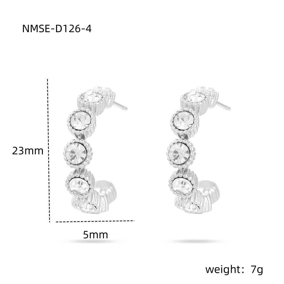 Pendientes de botón de acero titanio con forma de C geométrica a la moda, con punta de diamantes de imitación y acabado chapado, para mujer