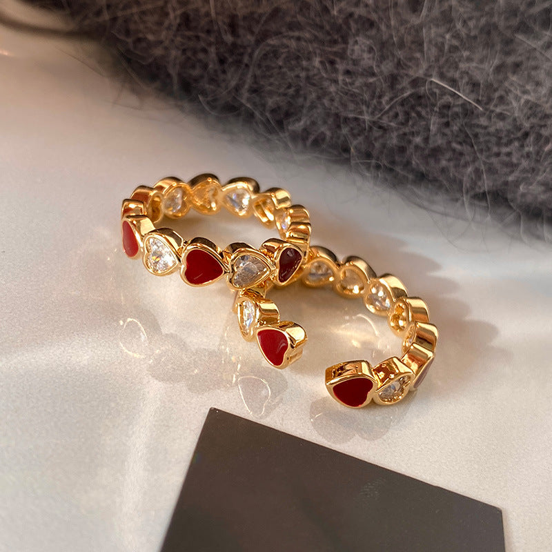 Anello Aperto a Cuore Smaltato di Lusso da Donna in Rame con Finitura Premium
