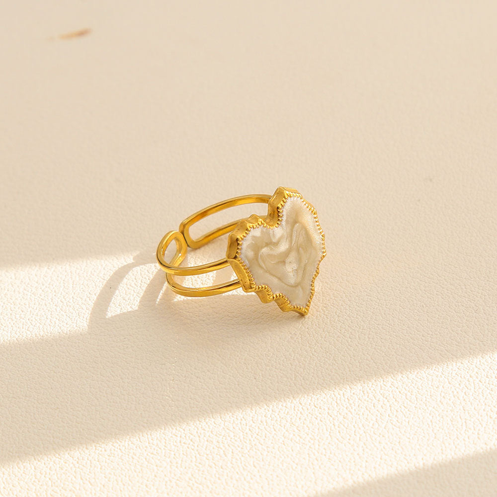 Vintage Instagram Style Adjustable Geometric Stainless Steel Ring with 18K Gold Plating for Women