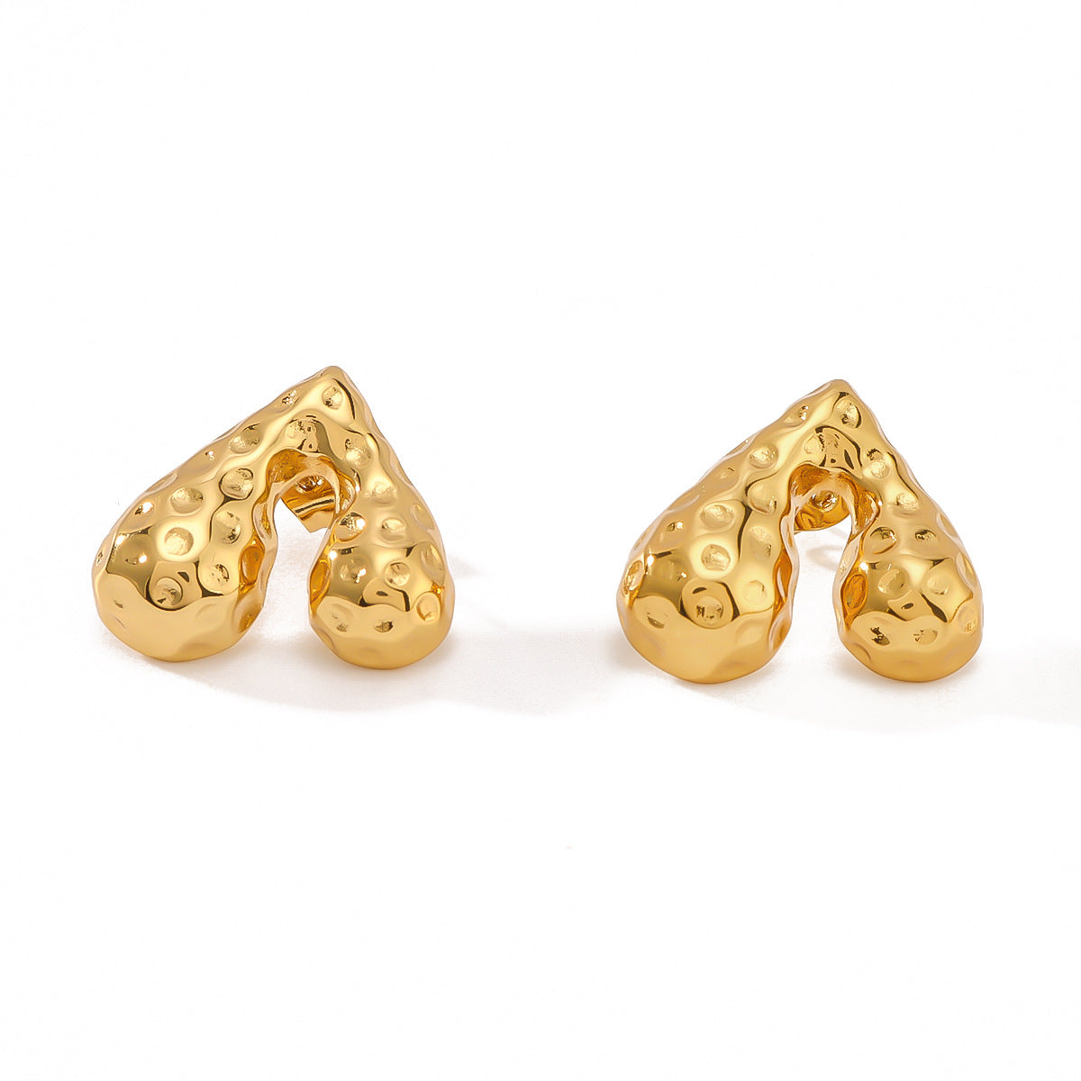 Minimalist Heart-Shaped Hammered Stainless Steel Earrings with 18K Gold Plating for Women
