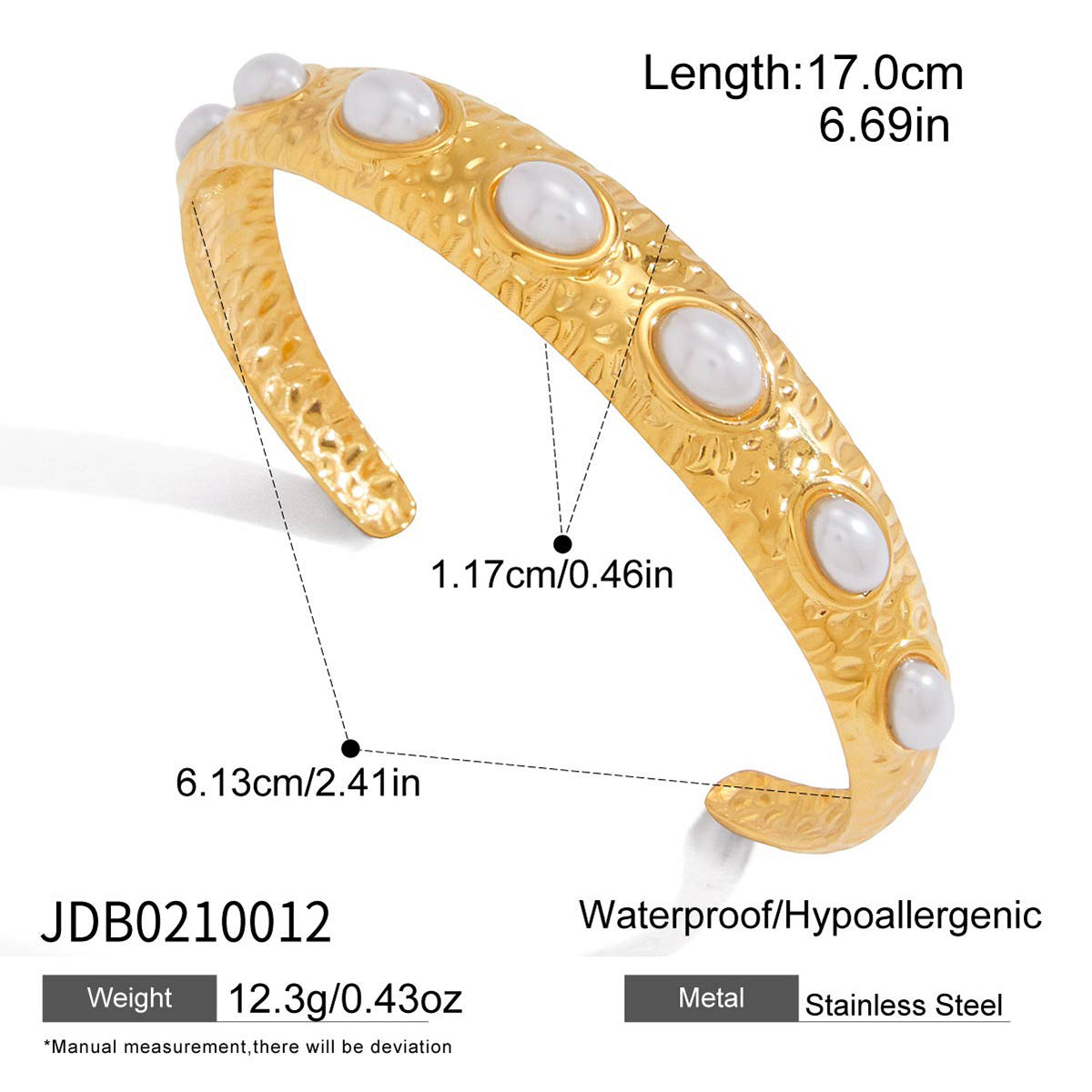 Oval Geometric Stainless Steel Resin Pearl Plated Bracelet for Women