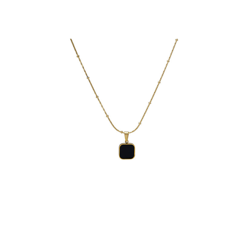 Minimalist Geometric Pendant Necklace for Women in Titanium Steel with Real Gold Plating, Wavy Chain Design for Clavicle Styling