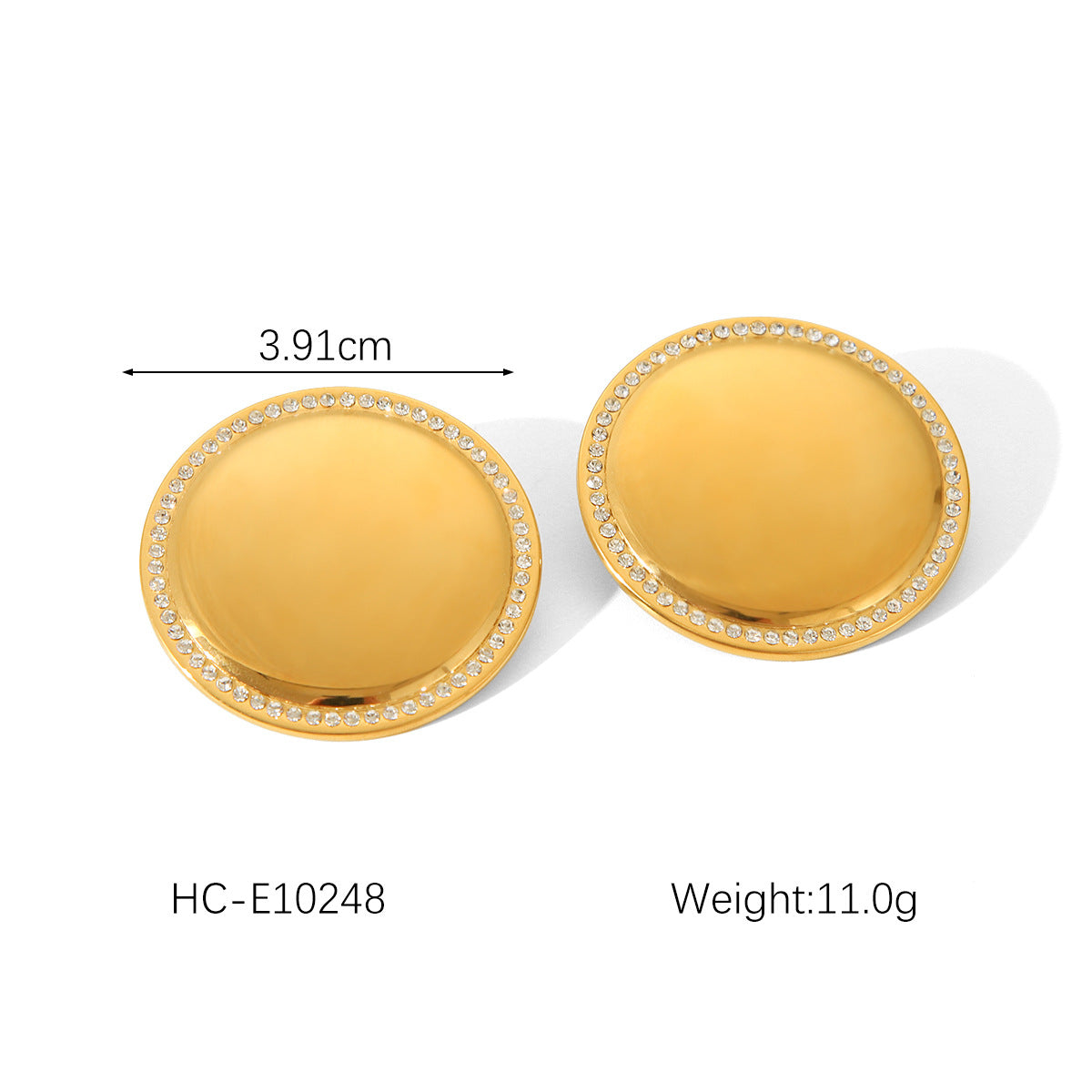 Orecchini a perno da donna in acciaio inossidabile placcato oro 18 carati con intarsio di strass, stile geometrico minimalista
