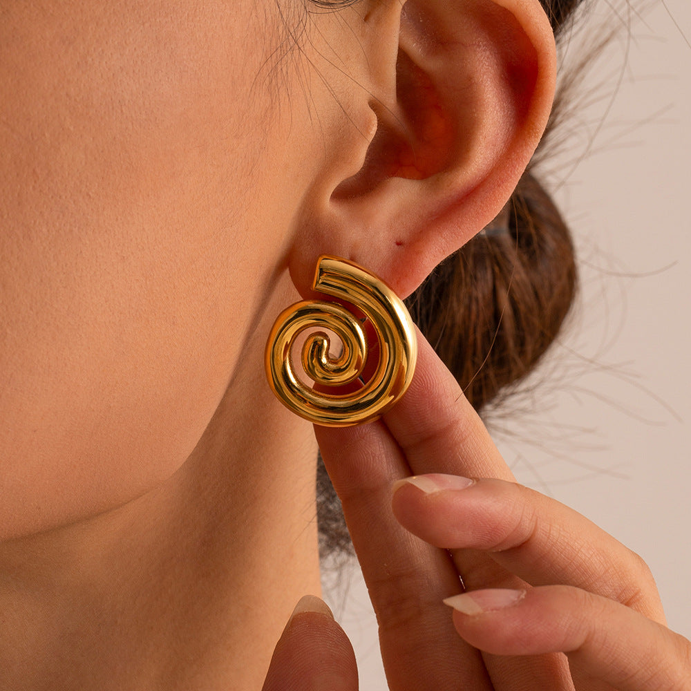 Orecchini Pendenti Geometrici Attorcigliati Trendy in Acciaio Inossidabile Placcato Oro 18K da Donna