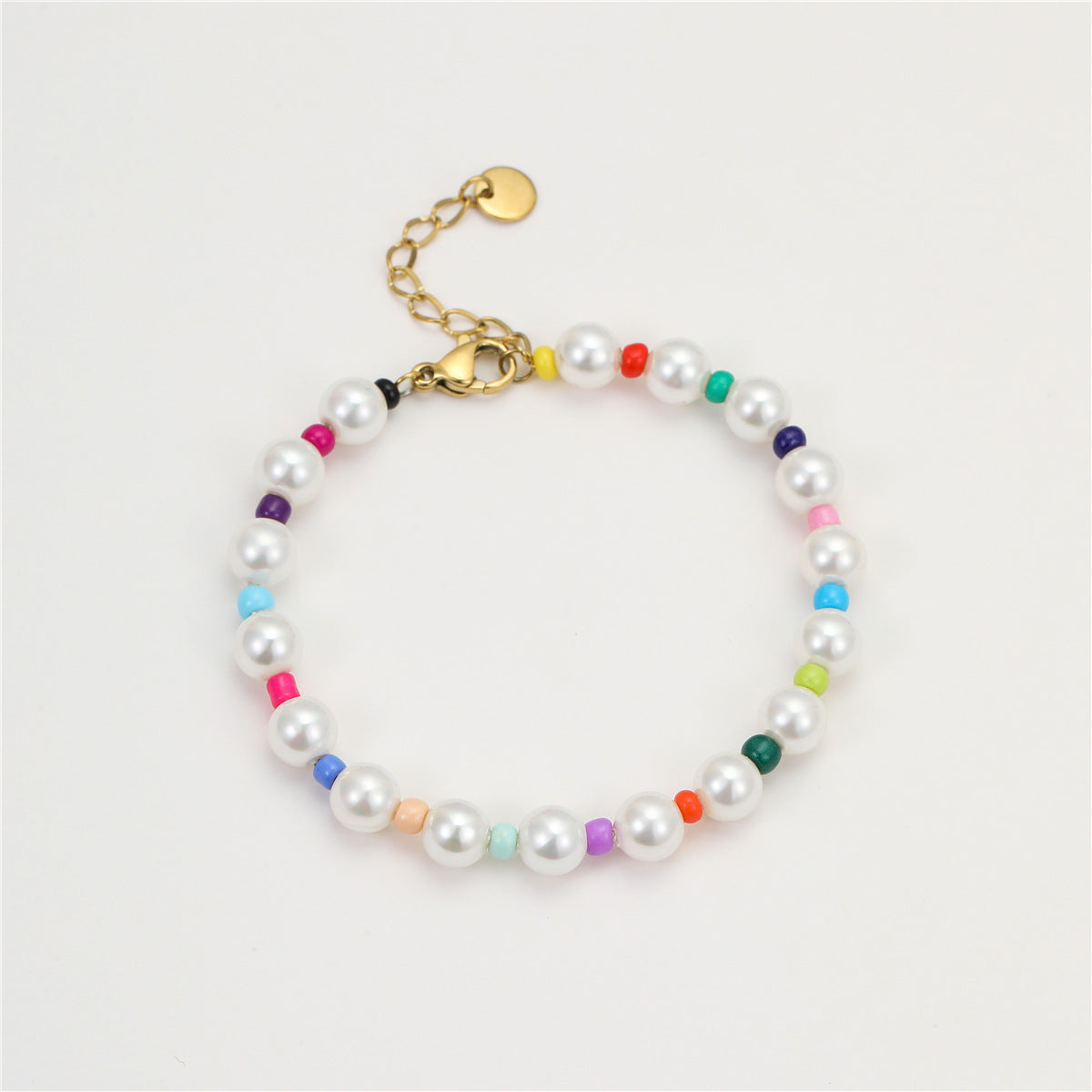 Bohemian Style Geometric Stainless Steel Plated Bracelet with Colorful Beads and Pearl Accents for Women