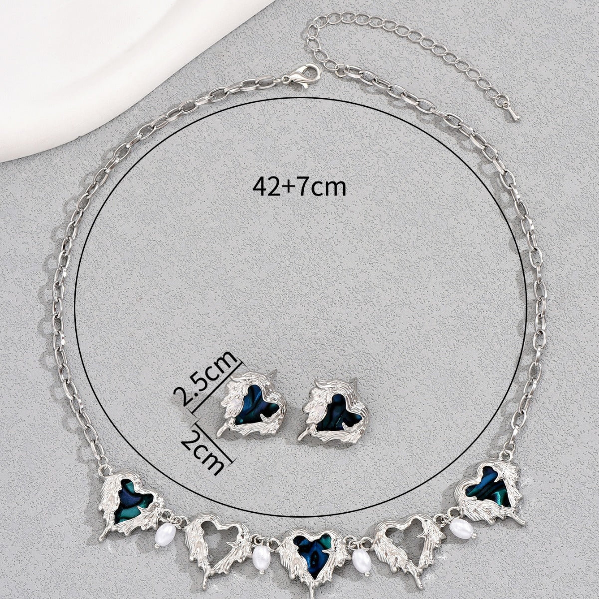Vintage Heart-Shaped Enamel Pendant Necklace and Earrings Set with Long Chain for Women