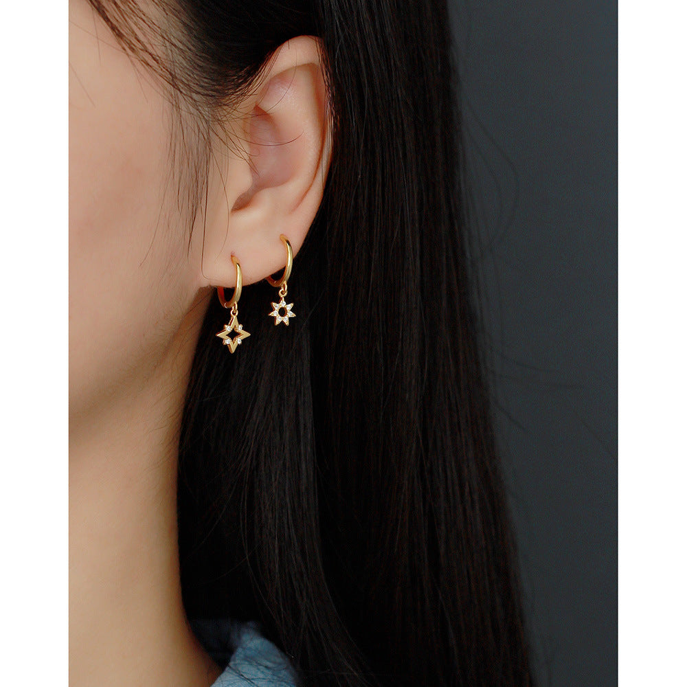 Minimalist Sweet 925 Sterling Silver Star Rhinestone Inlay Earrings