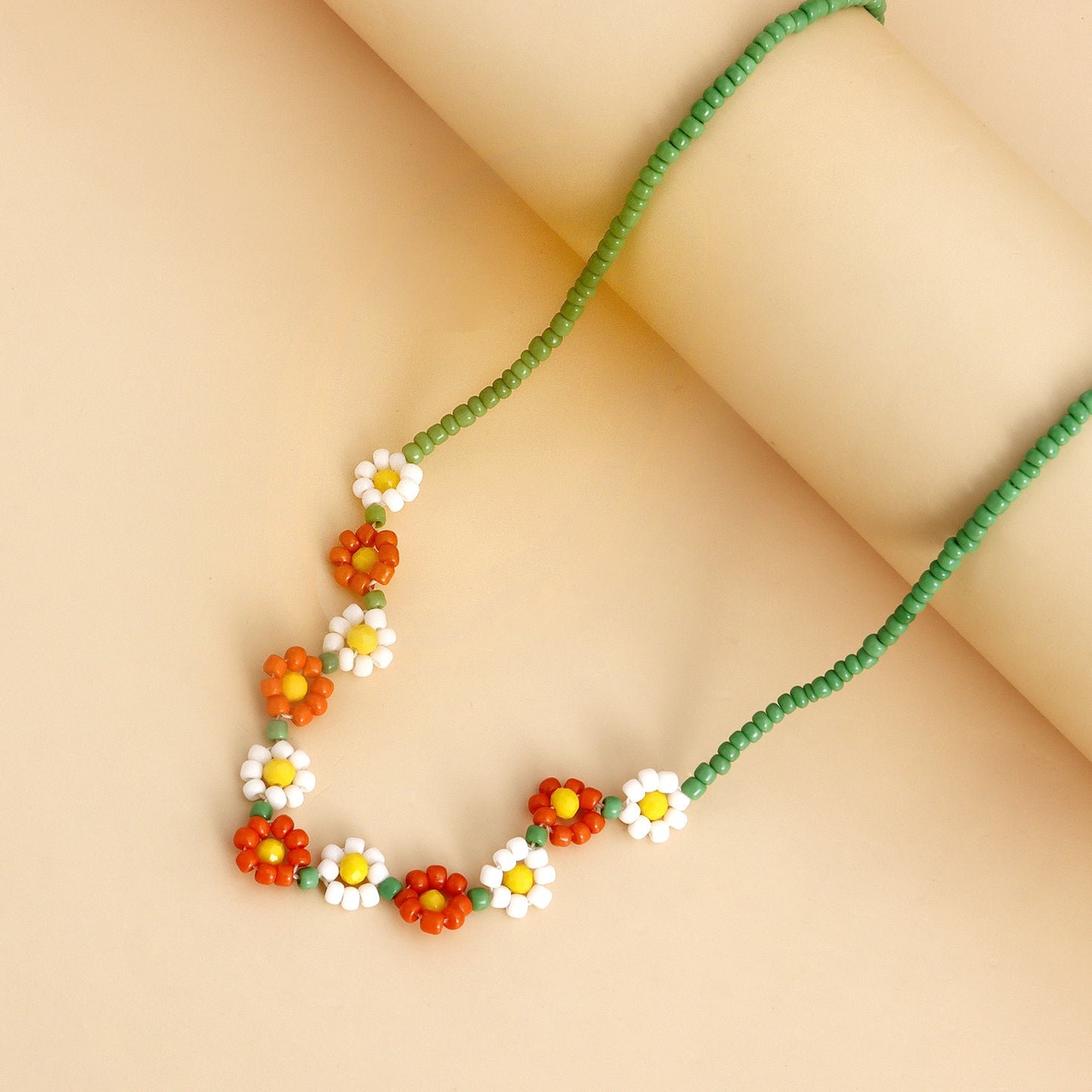 Bohemian Daisy Beaded Necklace with Geometric Pendant in Alloy with Electroplating for Women