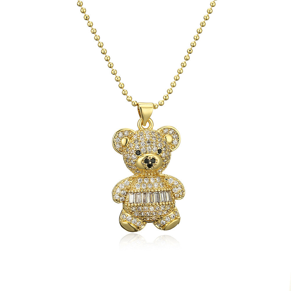 Collana Pendente Minimalista a Forma di Orso in Rame Placcato Oro 18K con Dettagli in Zircone per Donne