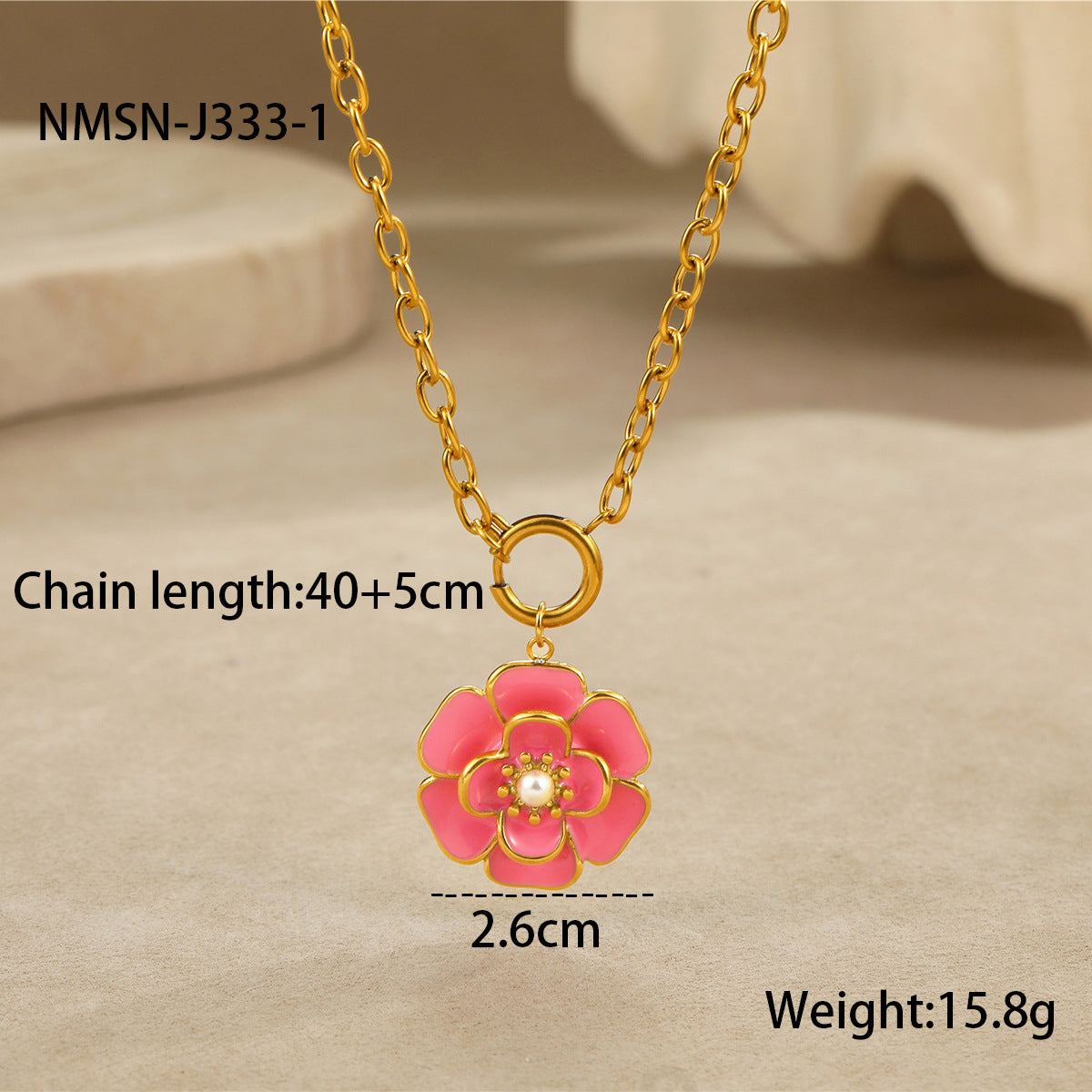Collar de Acero Inoxidable con Baño de Oro de 18K con Flor de Esmalte en Forma de Camelia Estilo OL de Moda para Mujer