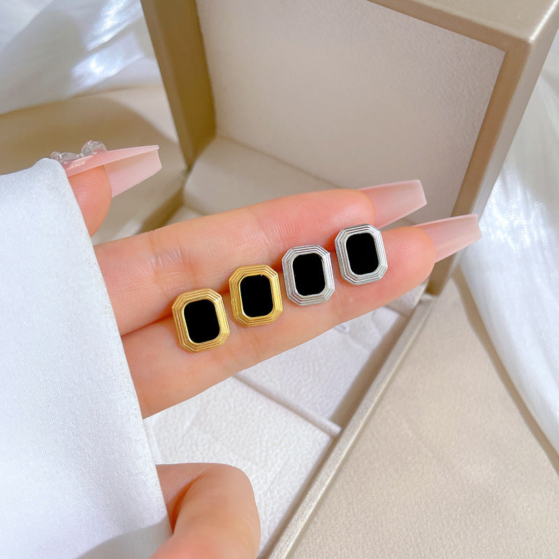 Pendientes de tuerca cuadrados minimalistas de acero de titanio y ágata para mujer, joyería elegante de tono frío para fiestas