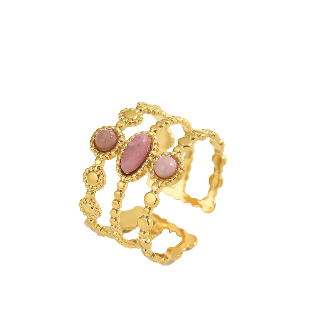 Anillo de cobre para mujer, geométrico minimalista, con incrustaciones bañadas en oro y diseño de banda abierta ajustable