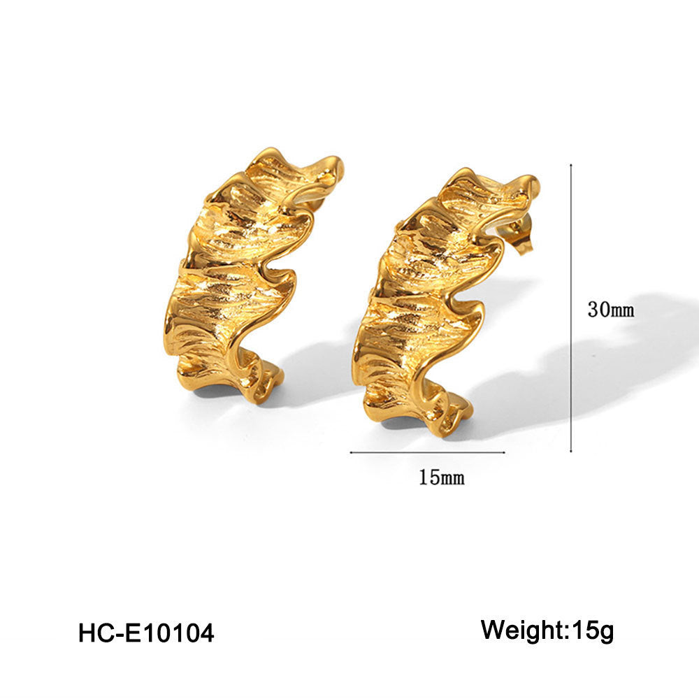 Geometric Irregular Hammered Texture 18K Gold Plated Titanium Steel Earrings for Women
