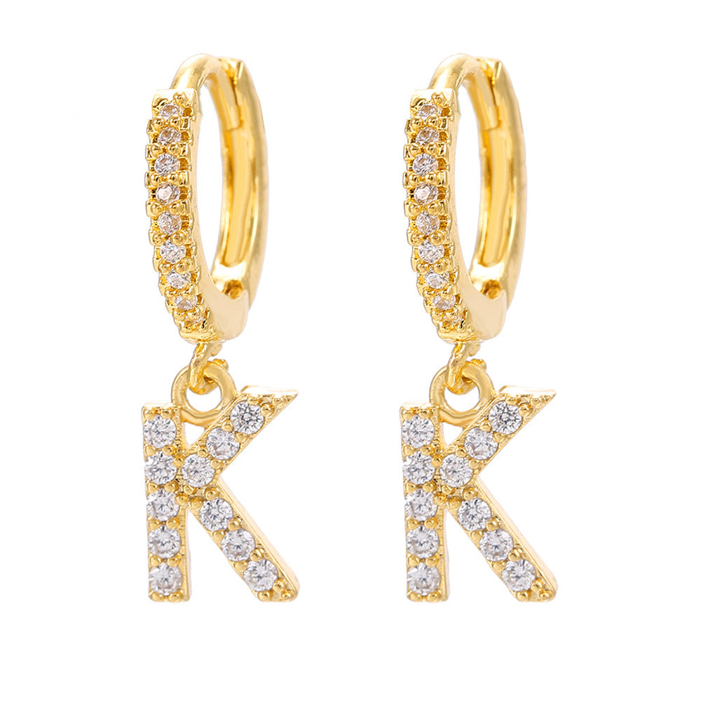 Elegant Gold Plated Letter Cubic Zirconia Inlay Brass Earrings