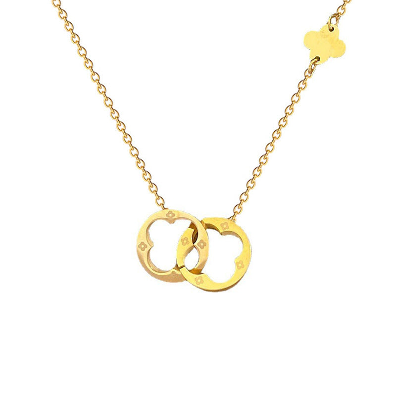 Minimalist Geometric Titanium Steel Pendant Necklace for Women Short Clavicle Chain with Rhinestone Inlay Modern Office Style