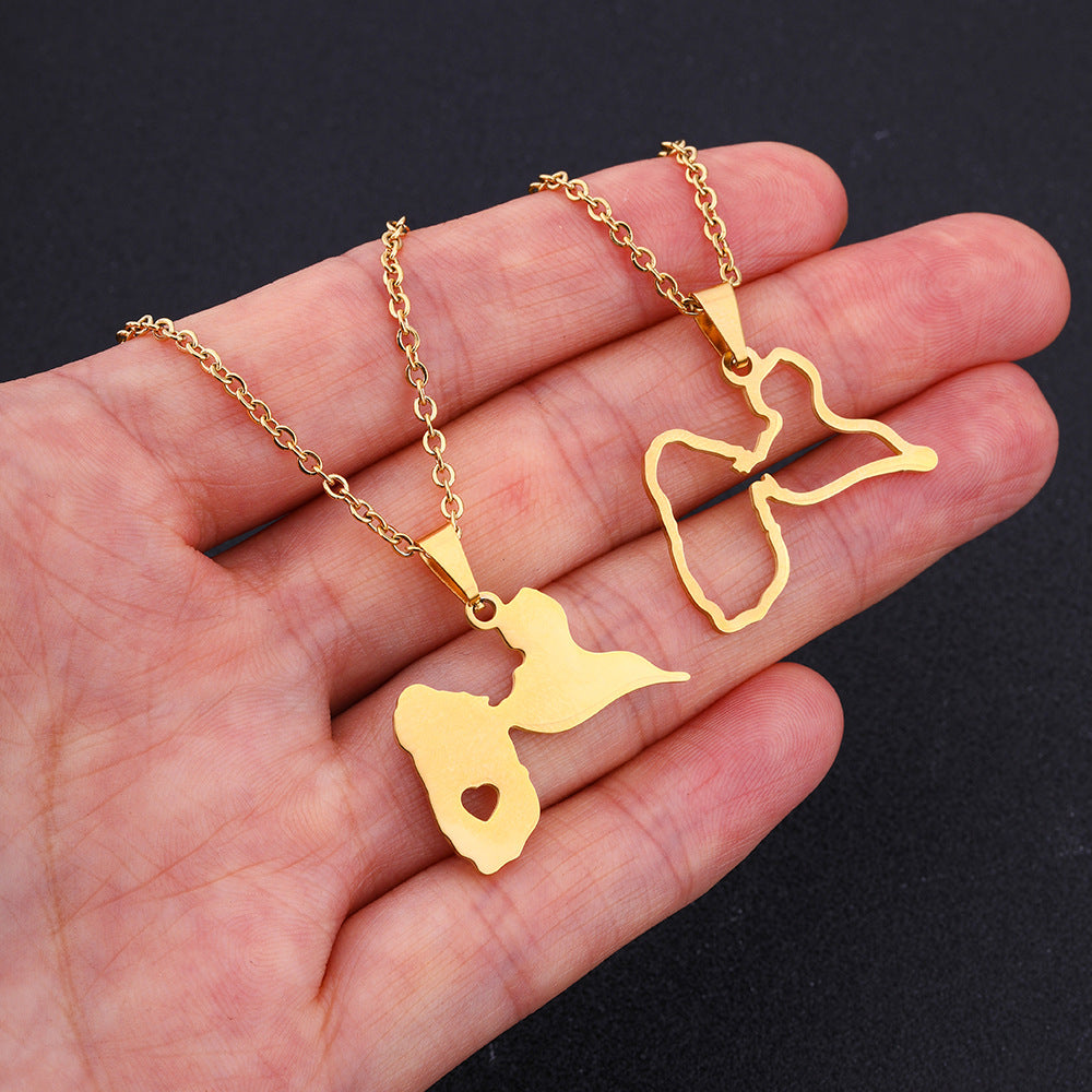 Collana con pendente a cuore geometrico etnico in acciaio inossidabile con ciondolo in acciaio al titanio e finitura galvanizzata, unisex