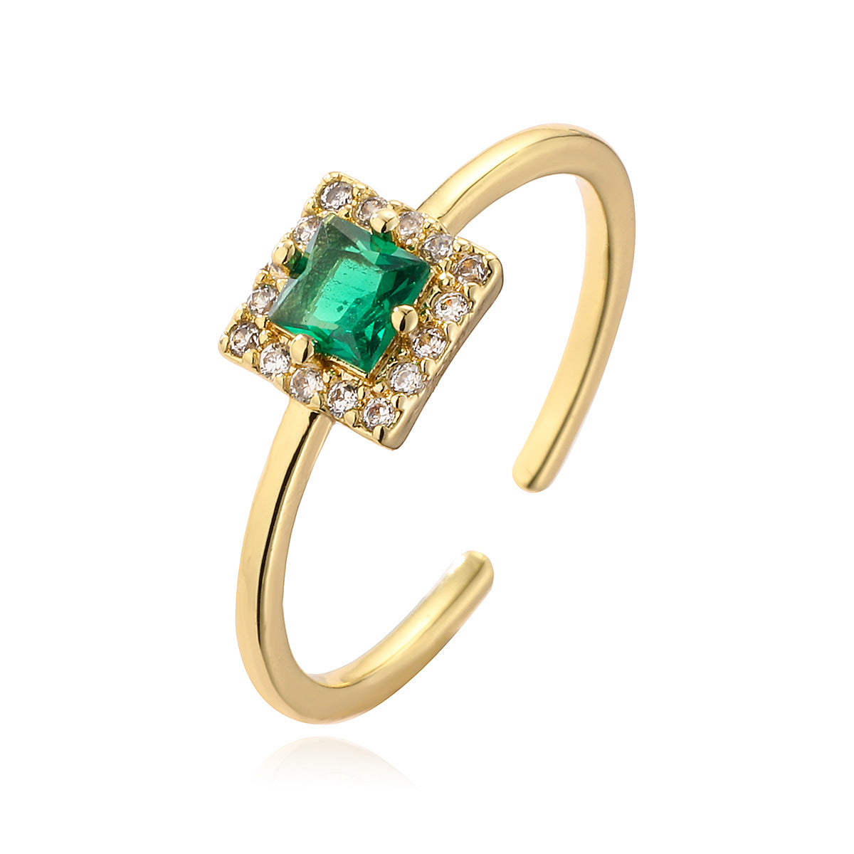 Minimalist Geometric Square Zirconia Open Ring for Women in Brass with Gold Plating