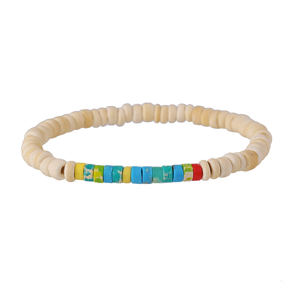 Bohemian Geometric Turquoise Wood and Coconut Shell Bracelet for Men
