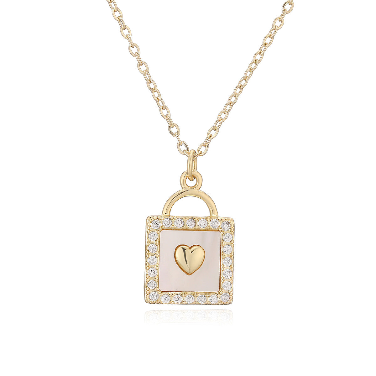 Minimalist Luxury 18K Gold Plated Brass Geometric Heart Cubic Zirconia Pendant Necklace for Women