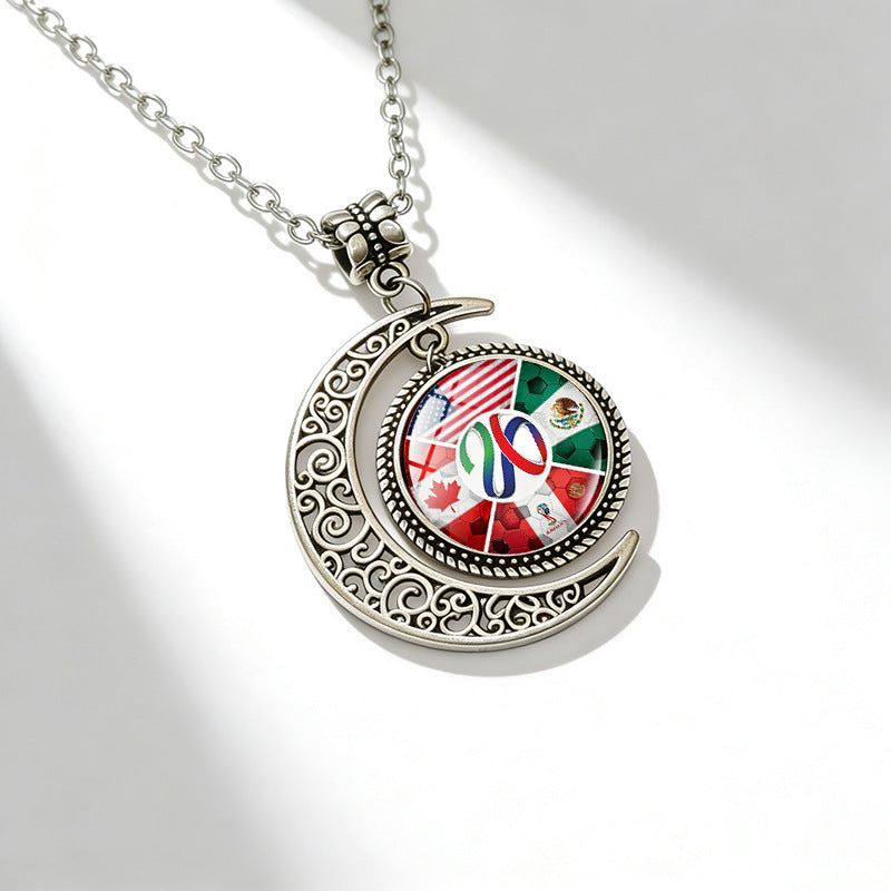 Sporty Geometric Alloy Plated Necklace with Crystal Pendant Unisex Cable Chain