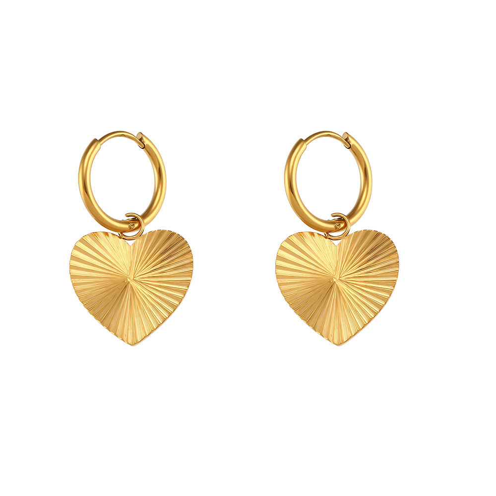 Fashion Geometric Stainless Steel Necklace with 18K Gold Plated Striped Pendant for Women