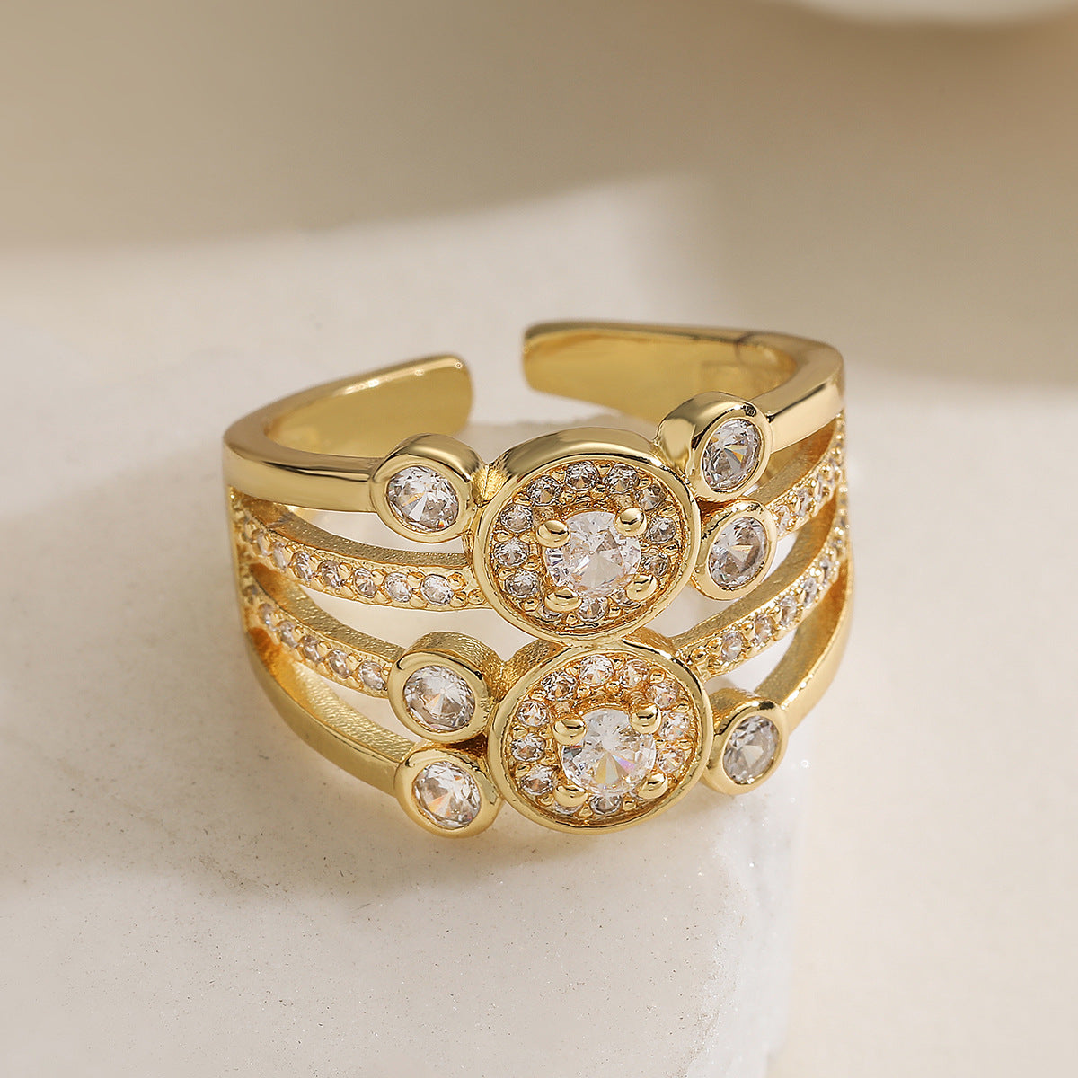 Minimalist Elegant Geometric Brass Gold Plated Cubic Zirconia Ring for Women