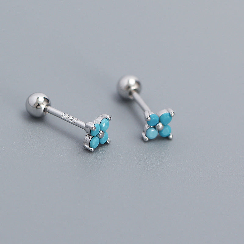 Orecchino a perno filettato da donna minimalista in argento sterling 925 con intarsi floreali e zirconi cubici