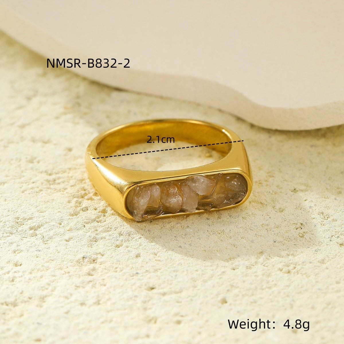 Minimalist French Vintage Style Stainless Steel Ring with Natural Stone Inlay for Women