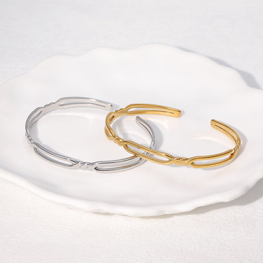 Bracciale Minimalista da Donna in Acciaio al Titanio Placcato Oro, Design a Doppio Anello, Gioielli Ipoallergenici in Acciaio Inossidabile