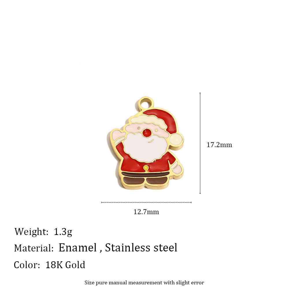 Colgante Minimalista de Moda con Temática Navideña en Acero Inoxidable con Baño de Oro de 18K con Motivos de Copo de Nieve y Papá Noel